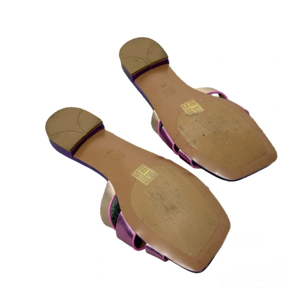 Bibi Lou Metallic H-Strap Leather Sandals - Size 39
